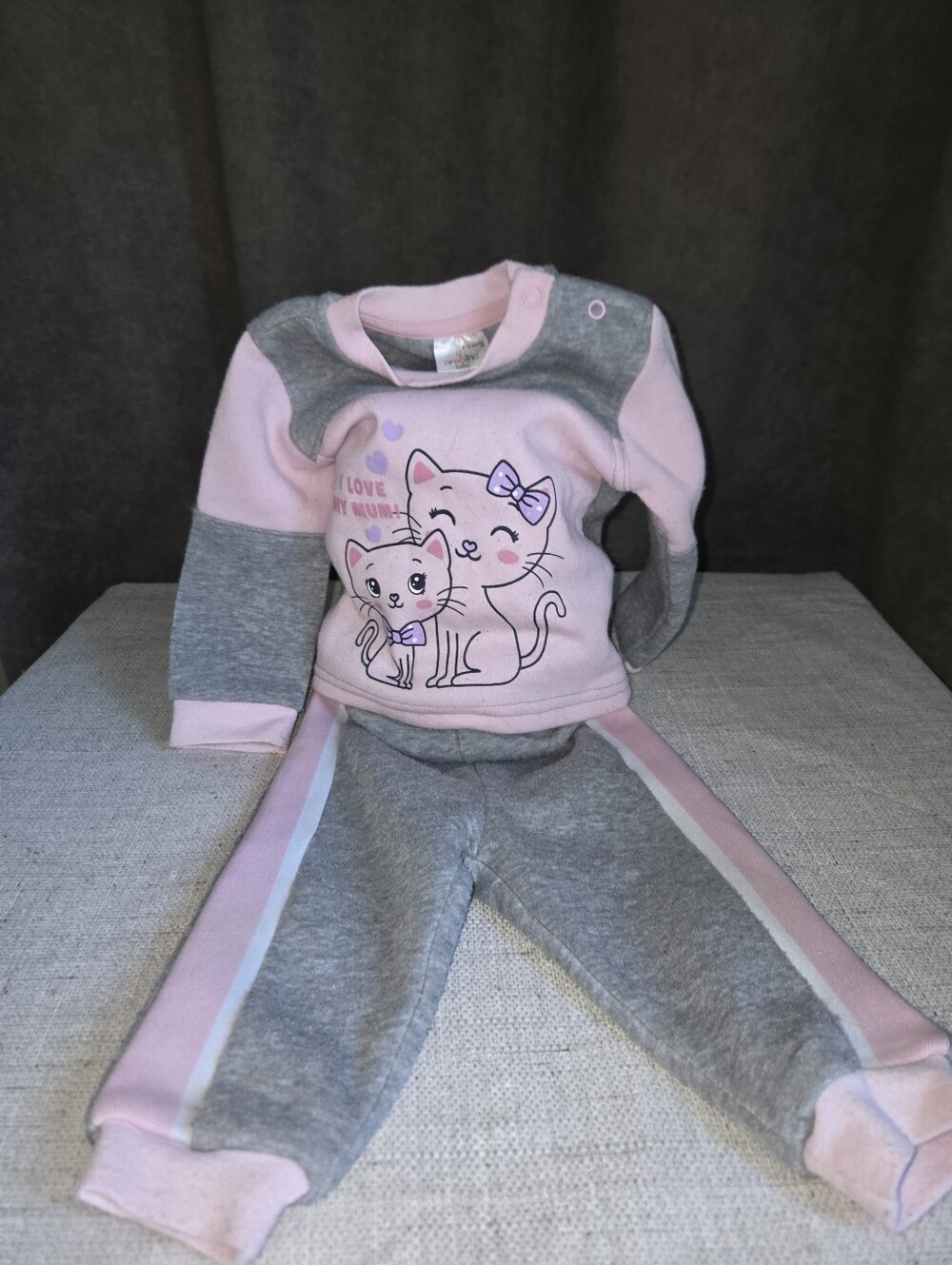 Kids Pink & Gray Cat Pajama Set 6 Months